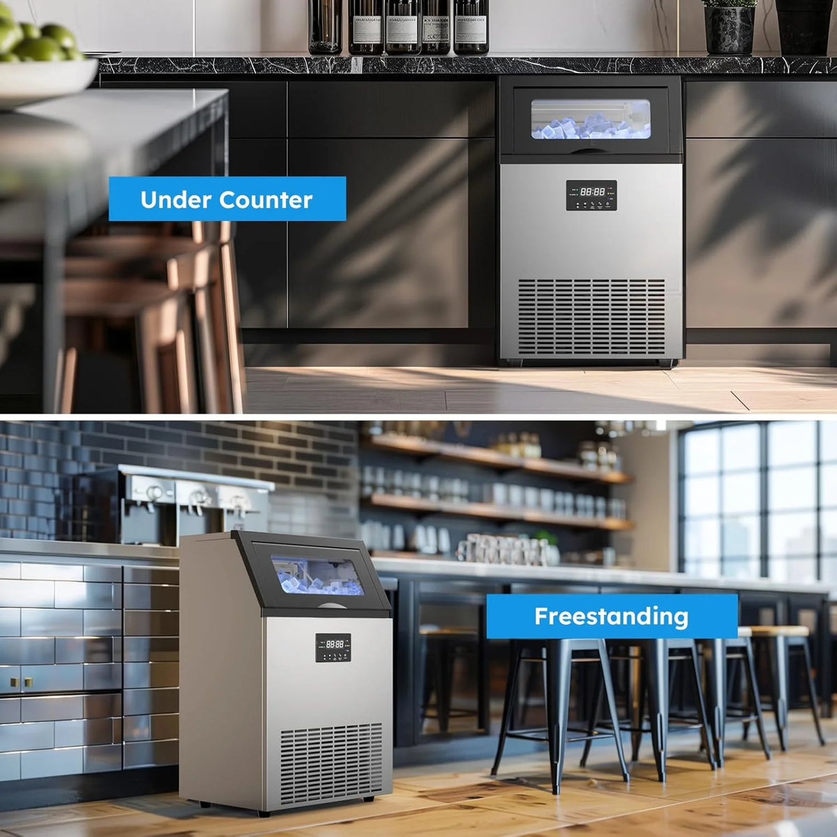 Ecojoy Commercial Ice Maker, 200Lbs/24H Under Counter Ice Machine, 400W Compressor 40LBS Storage Bin