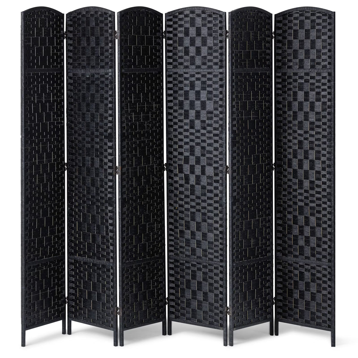 KFFKFF 6-Panel Room Separator, Crafted Folding Privacy Barriers with Connectors, Movable and Self-Supporting Space Dividers and Wall Separator for Space Delineation, Black
