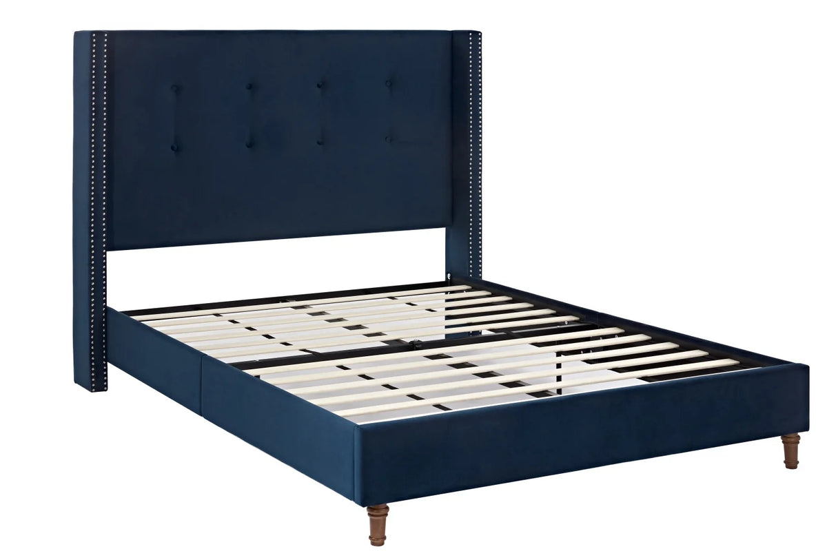 King Bed Frame Upholstered Bed with Tall Headboard, Chenille Platform Bed King Size, No Box Spring Needed, Easy Assembly, Ivory