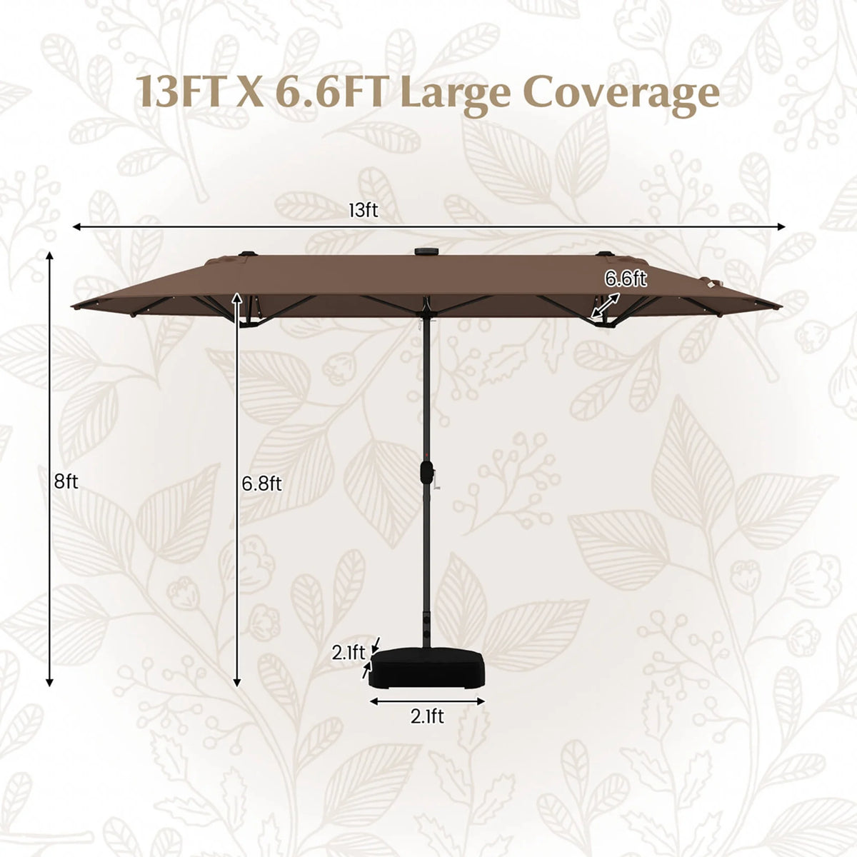 Costway 13ft Beige Rectangle Double-sided Patio Umbrella, Crank Lift