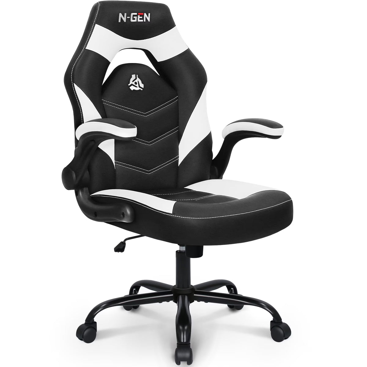 N-GEN Red Gaming Chair, Flip-up Armrest Computer Chair Ergonomic Office Chair PU Leather Desk Chair Executive Adjustable Swivel Task Chair