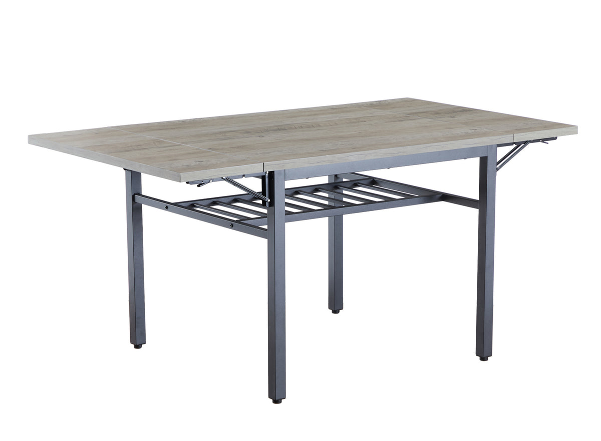 Drop Leaf Kitchen Table for 2-6 People, Small Folding Dining Table with Storage Rack and 1.2 Inches Thick Table Top, Extendable Dining Table for Apartment, Small Spaces, Grey