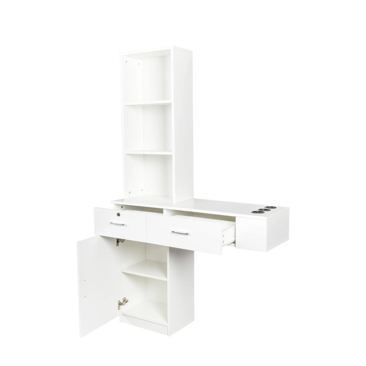Modern Vanity Desk with Lights Makeup Vanity Dressing with Mirror Large Storage Space White