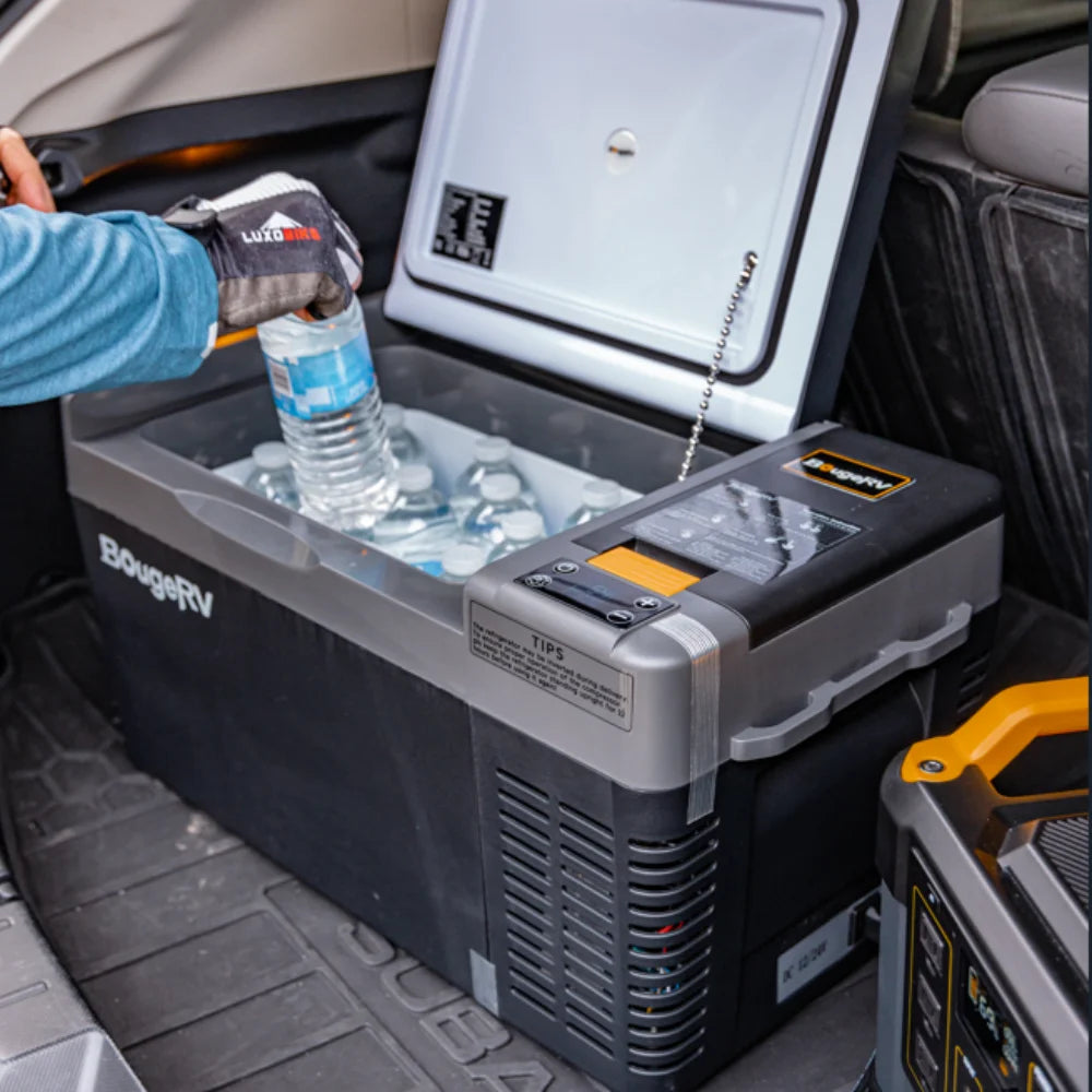 BougeRV Portable Car Refrigerator CRPRO 21 Qt, 12 Volt Fridge Compressor Freezer with -8℉~50℉ Cooling Range, 12V/24 DC & 110-240 AC for RV Truck Vehicle Boat Outdoor & Home Use Black