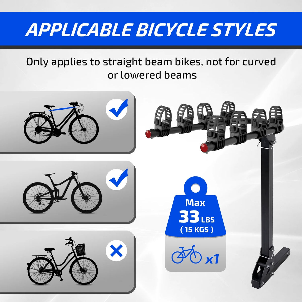 Ozark Trail 4-Bicycle Hitch Mounted Steel Bike Rack, Carry up to 132lbs,Foldable Design
