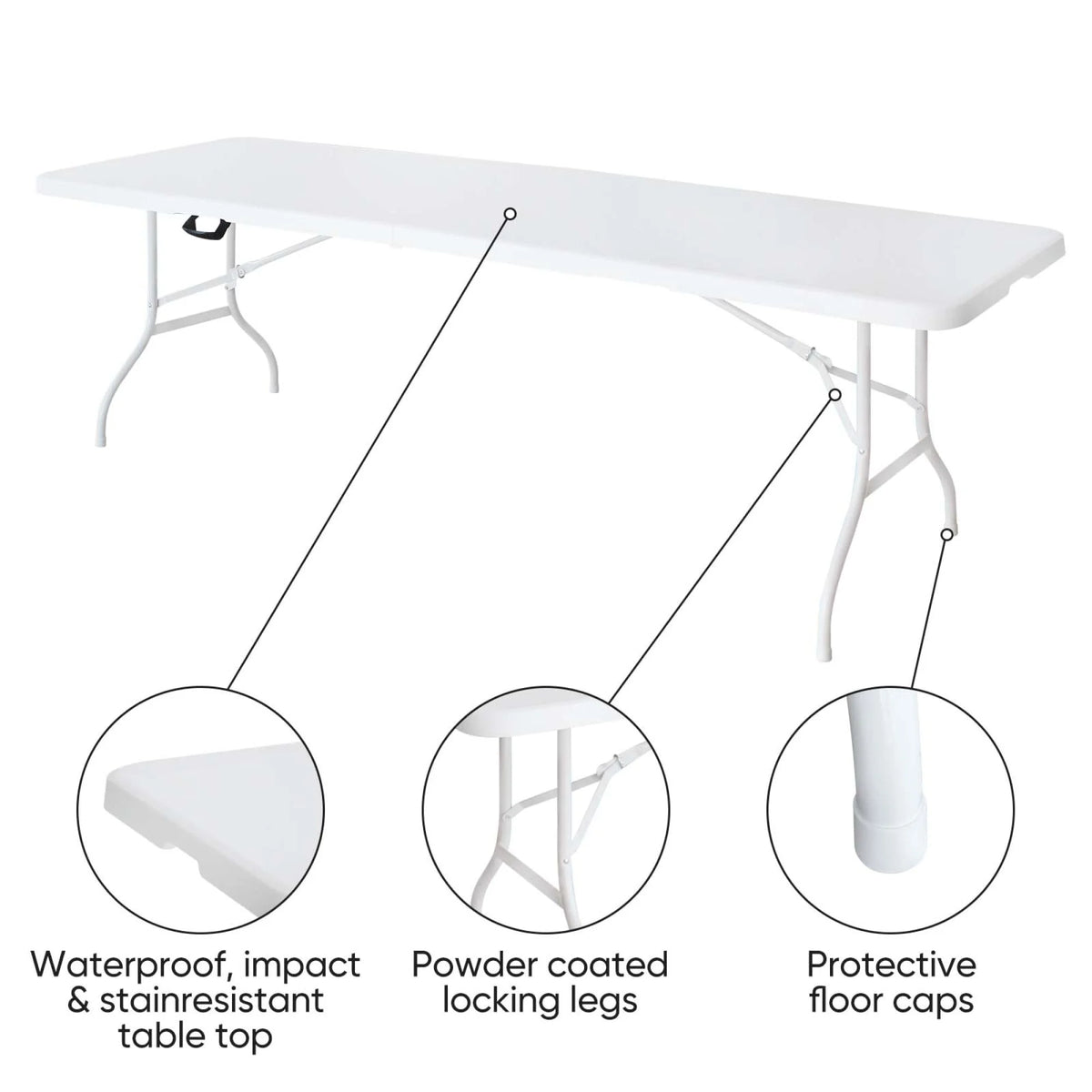 8 Foot Folding Table,Outdoor Folding Table,Bi-Fold,Outdoor Table for Picnic Party Dining Camp,White