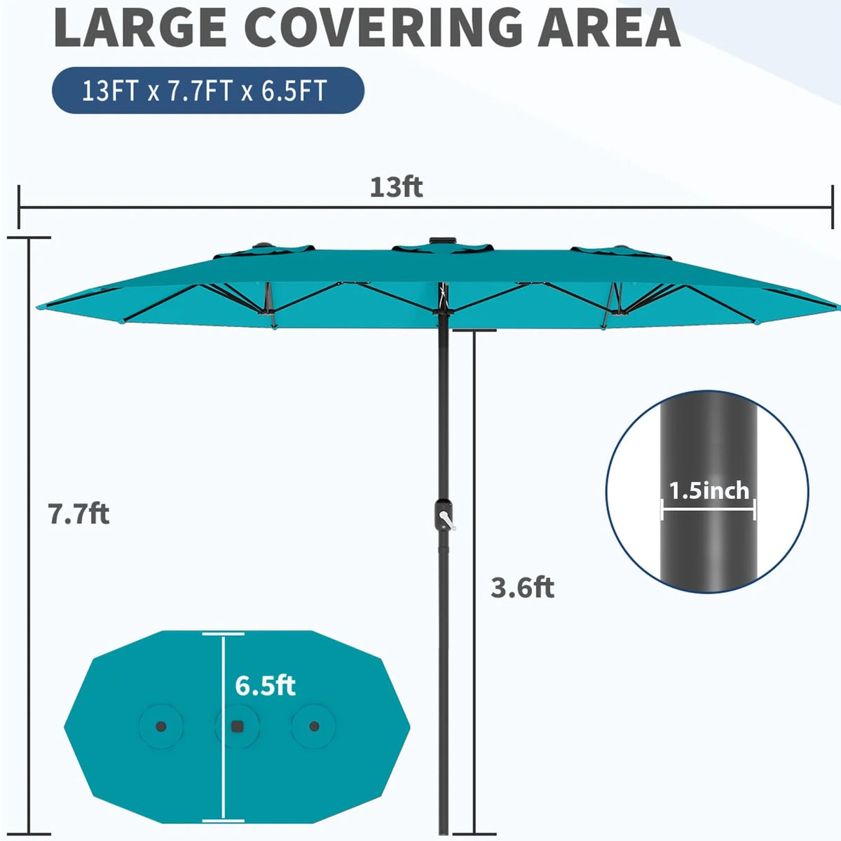 WildBreak Triple Size Large Patio Umbrella, with Crank Handle, Double-Sided, 13' x 6.5', Beige