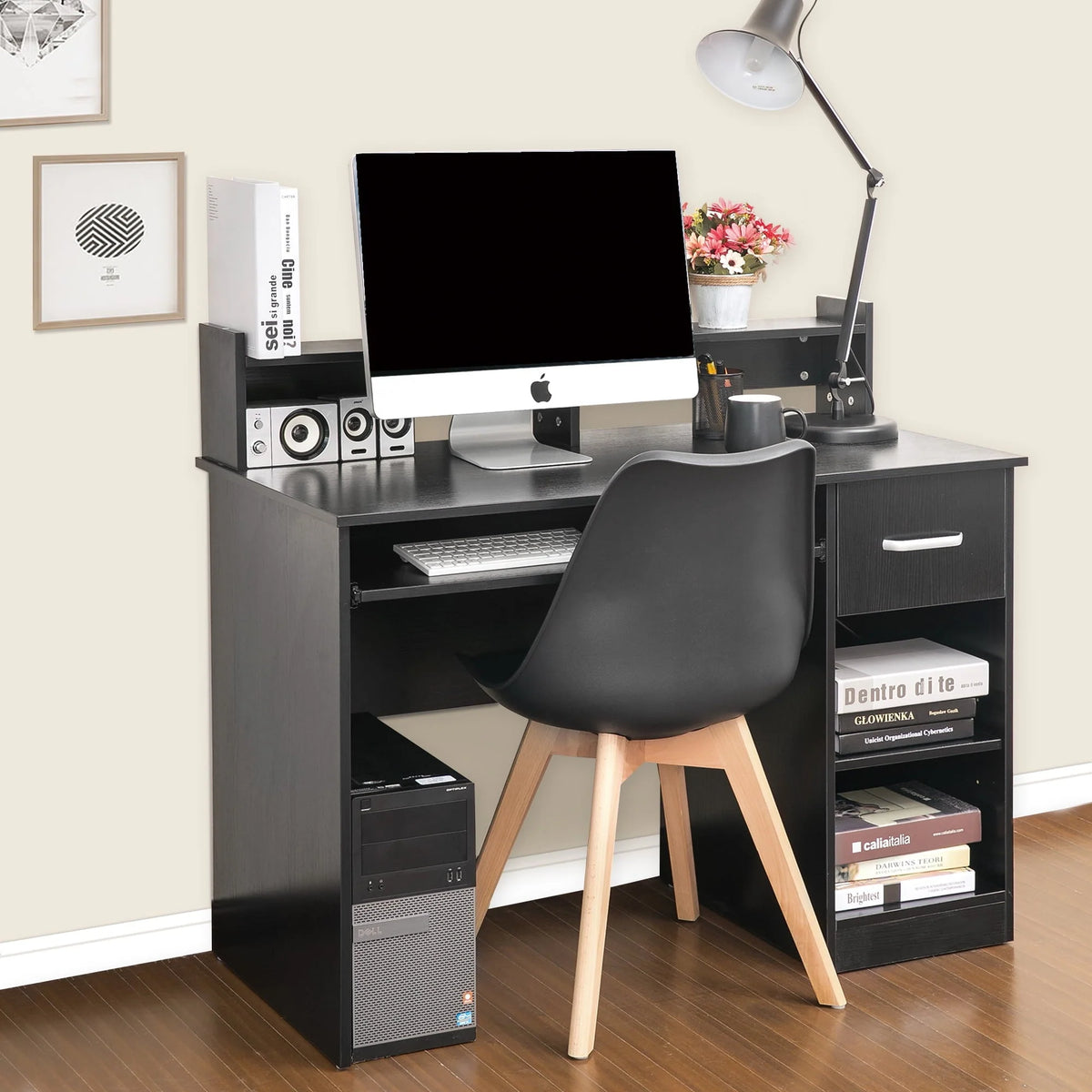 Ktaxon Wood Computer Desk Office Black Laptop PC Work Table Home Drawer & Keyboard Tray