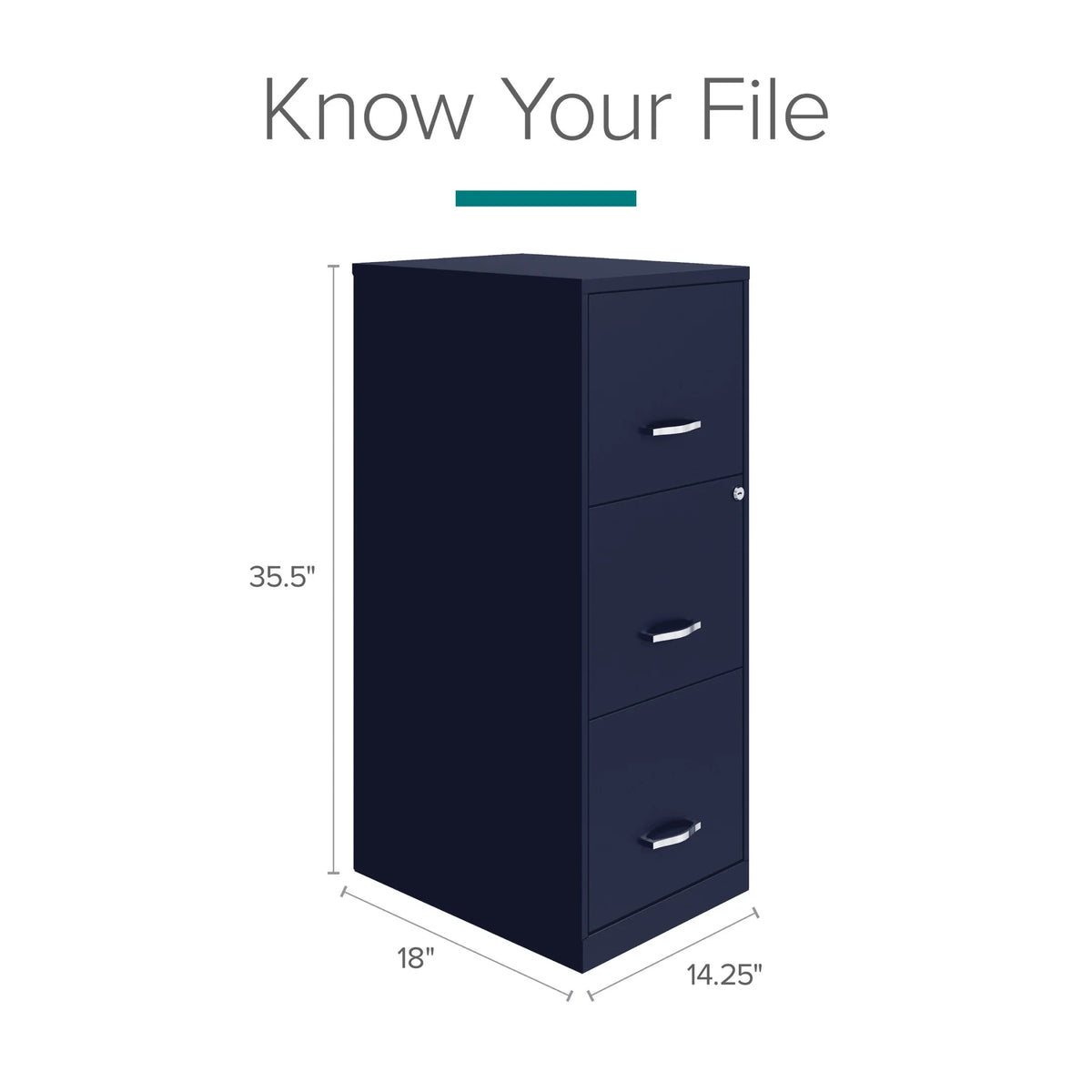 Space Solutions 18" Deep 3 Drawer Smart Letter Width Vertical File Cabinet, Navy