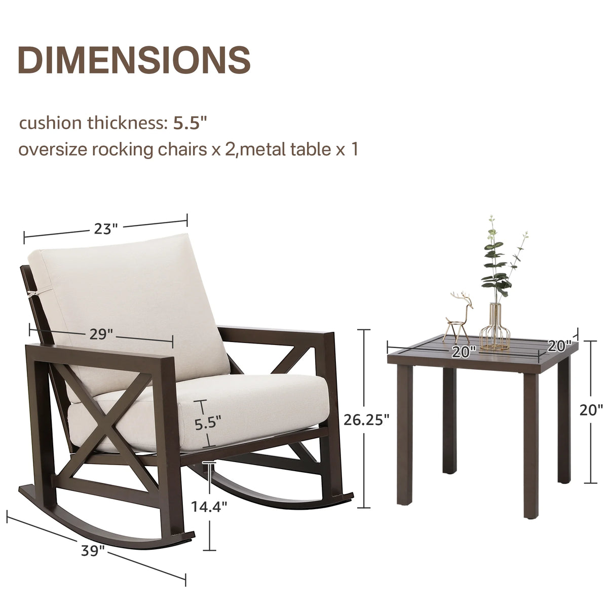 NATURAL EXPRESSIONS Sunbrella Rocking Bistro Set, 3 Piece Outdoor Patio Conversation Furniture Set with 6.5'' Thick Cushions Wood Grain Finish Frame for Backyard,Porch,Poolside