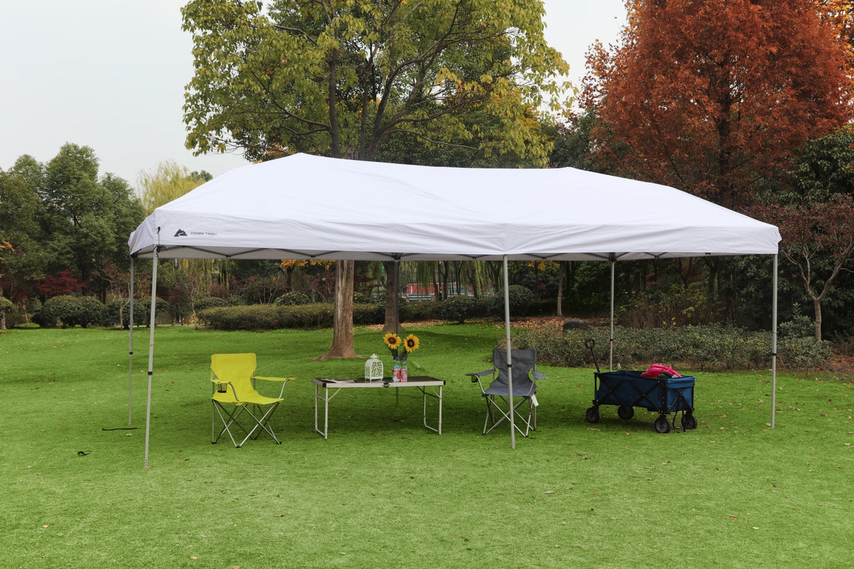 Ozark Trail 20x10 ft Pop Up Canopy Tent with Wheeled Bag, White, Straight Leg