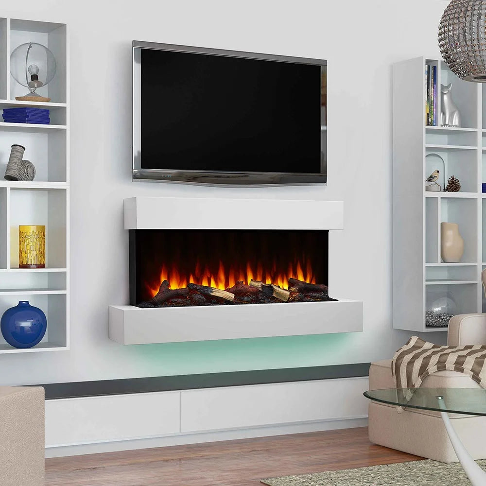 SimpliFire Format 10"D x 60"W x 23"H Floating Mantel Electric Fireplace - White