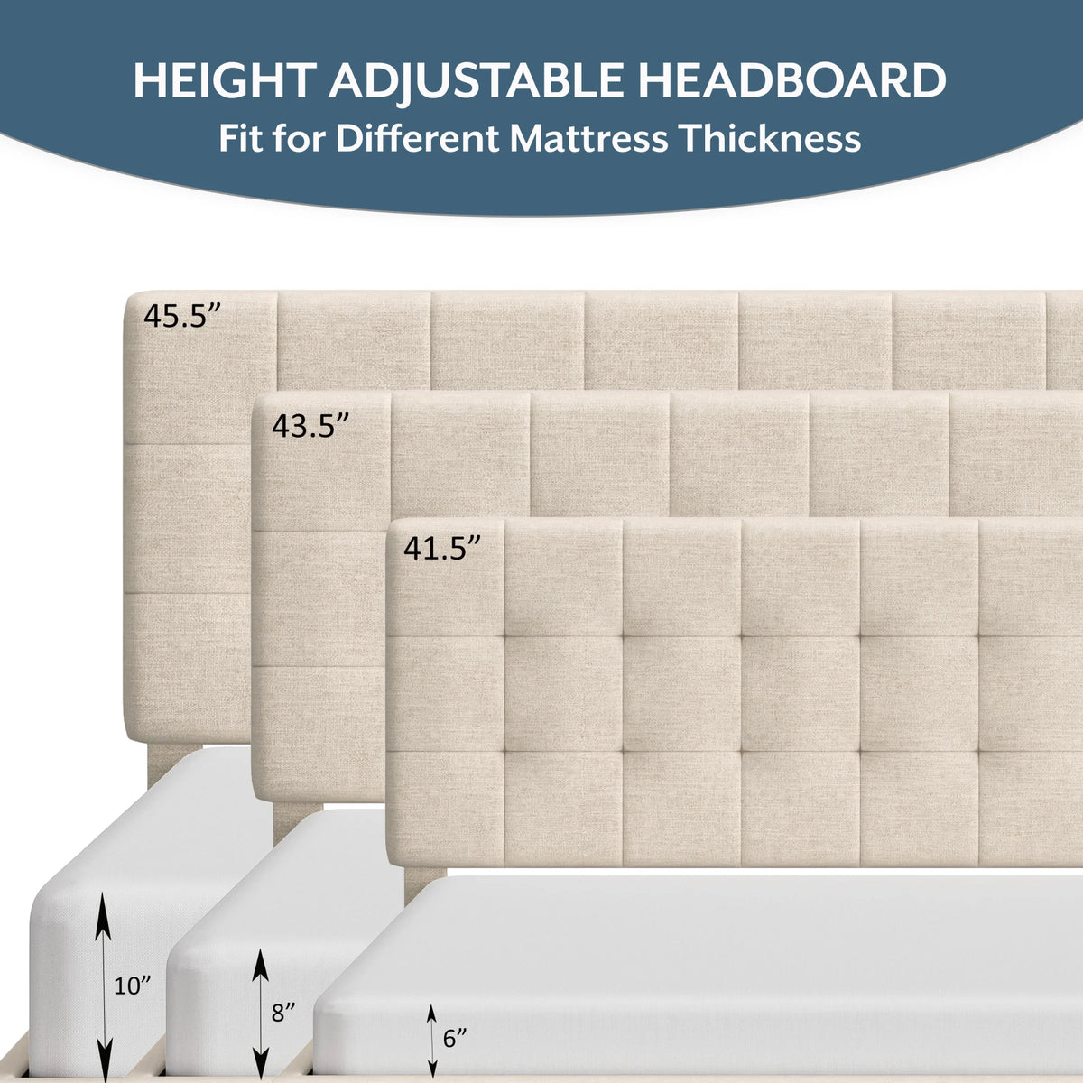 Mainstays Hillside Square Tufted Upholstered Full Platform Bed, Ivory Fabric