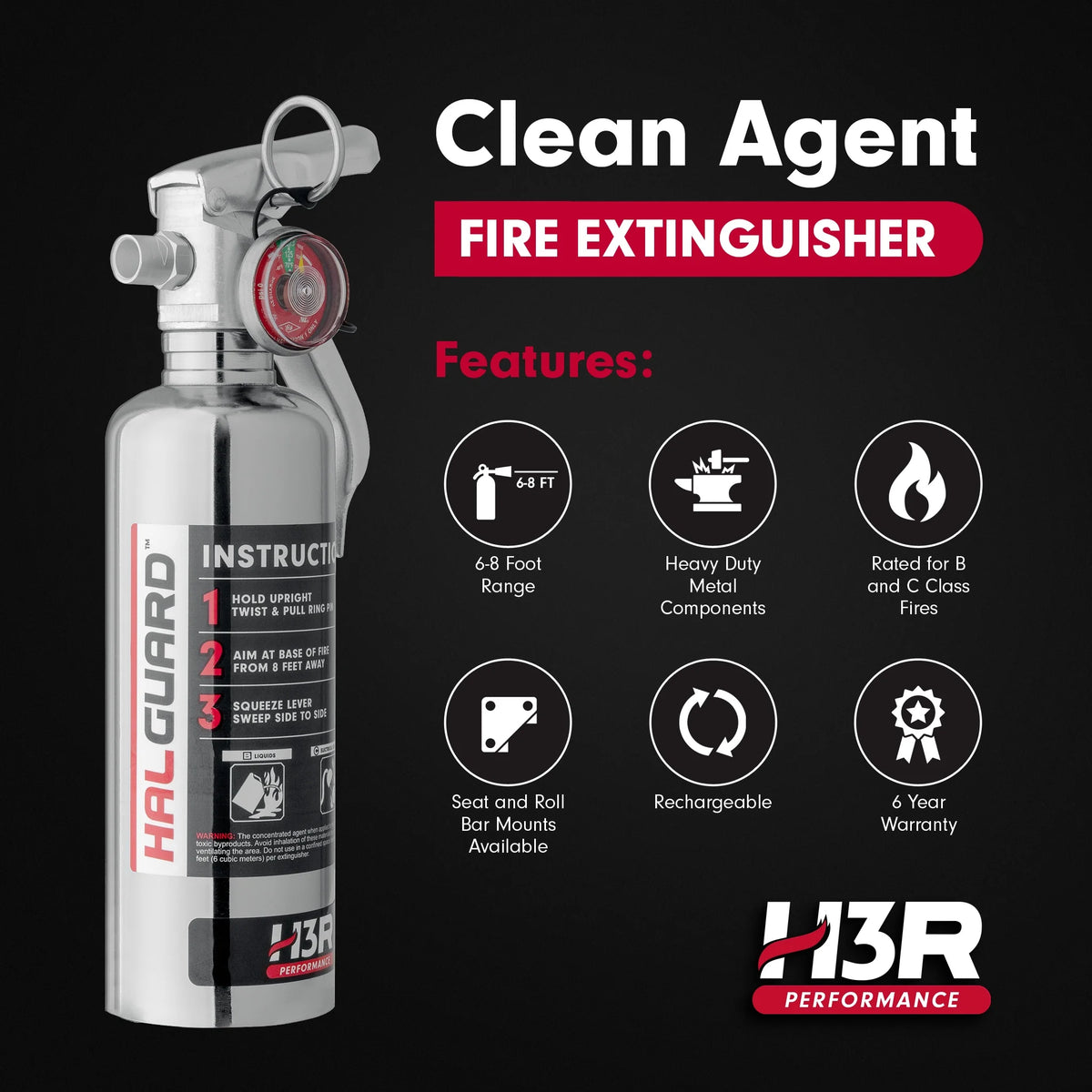 H3R Performance HalGuard Clean Agent Car Fire Extinguisher - 1.4 lb. Red