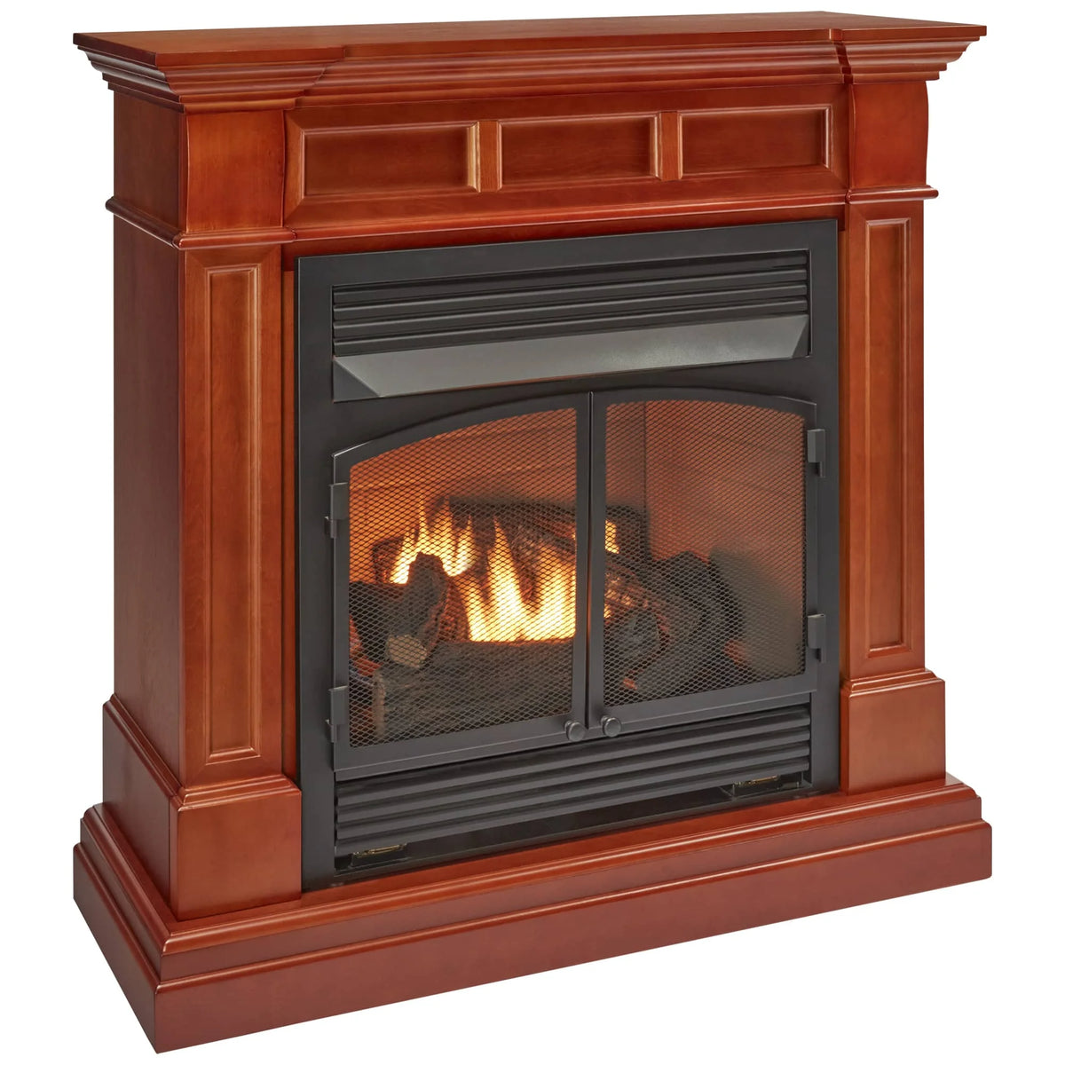 Duluth Forge Dual Fuel Ventless Gas Fireplace With Mantel - 32,000 BTU, T-Stat. Control, Auburn Cherry Finish - Model# DFS-400T-2AC