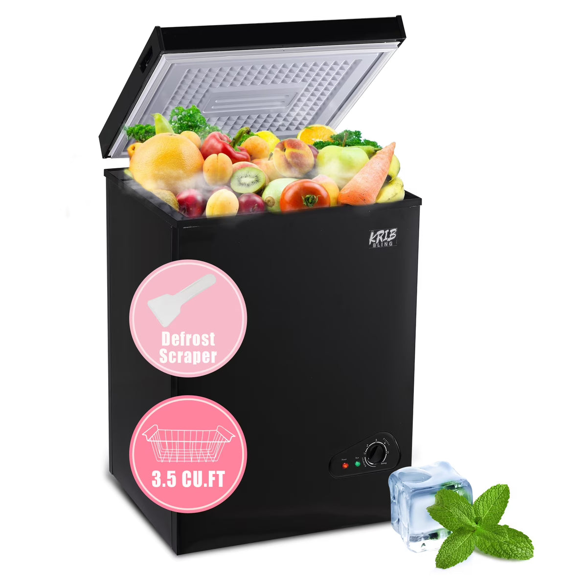 Krib B Deep Freezer 3.5 Cu.ft, Chest Freezer with 3 Grade Temperature (-4��F to 6.8��F), Removable Basket, for Dorm, Apartment, Kitchen, Black
