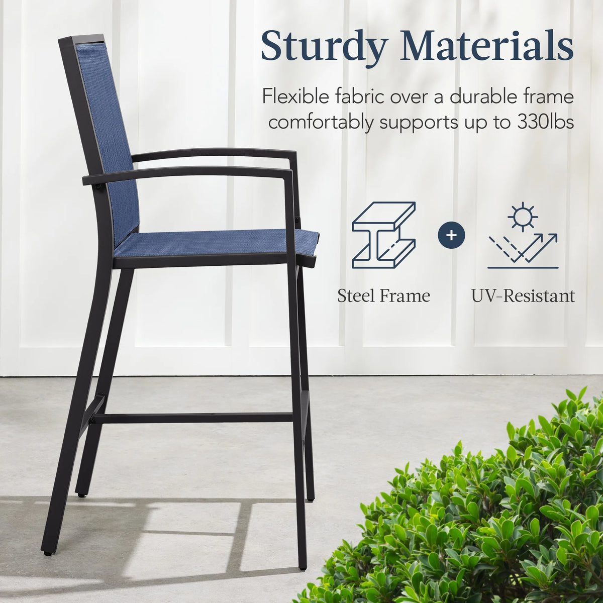 Best Choice Products Outdoor Barstools Set of 2, Bar Height Patio Chairs w/ All-Weather Mesh - Black/Black
