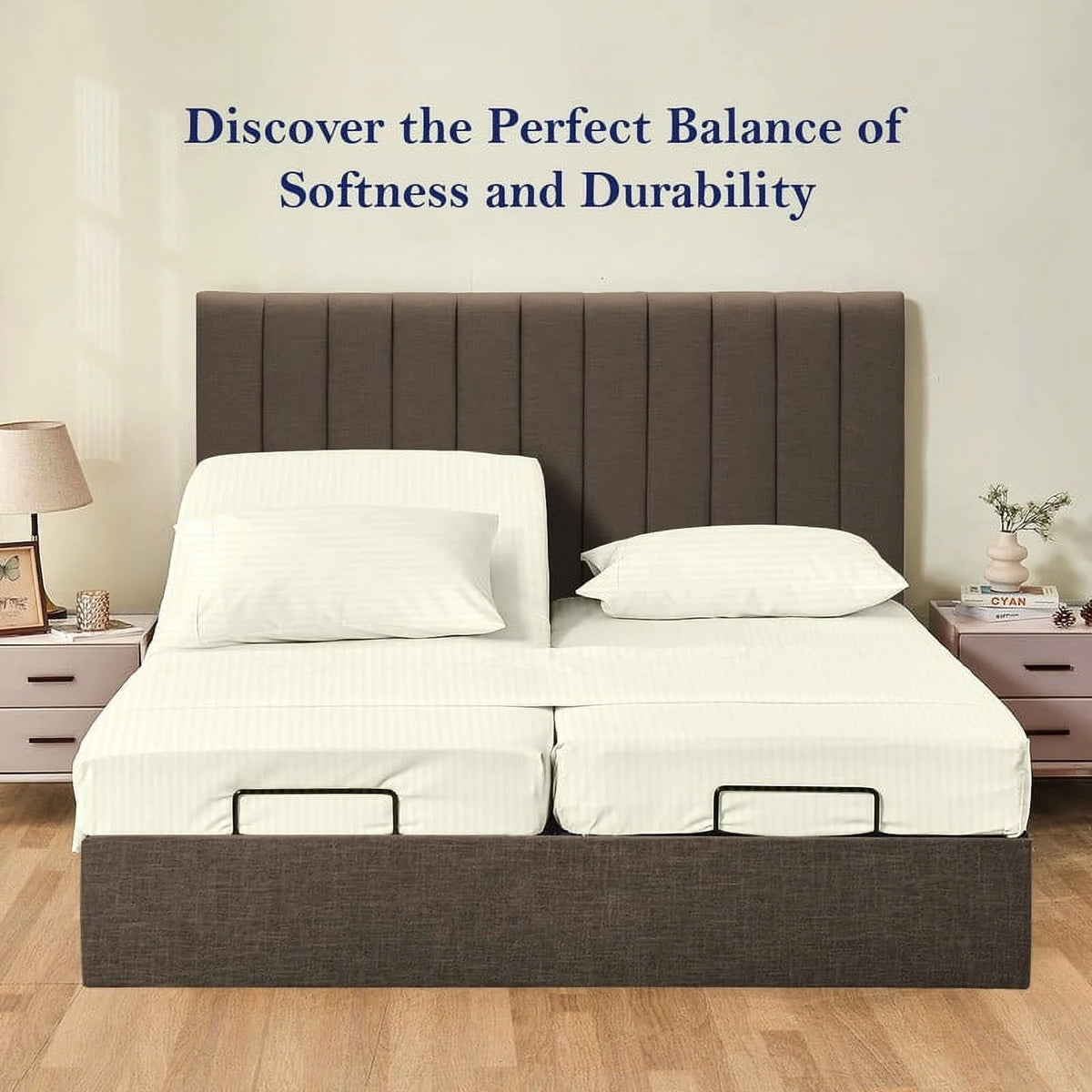 5-Piece Split Queen Sheet Set, 800 Thread Count, 100% Egyptian Cotton, Color Aqua Blue Stripe Pattern, Fits 16-Inch Deep Mattresses
