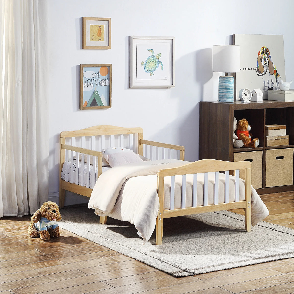 Olive & Opie Twain Toddler Bed, Red/Blue Finish