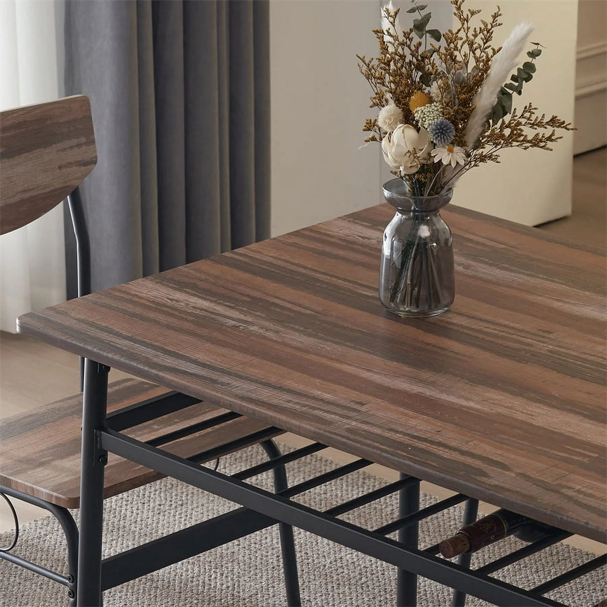 6-Piece Dining Table and Chair Set, Includes 1 Table, 1 Bench and 4 Chairs, Rectangular Kitchen Table and Armless Chairs, Compact Chairs with Curved Backrest for Dining Room
