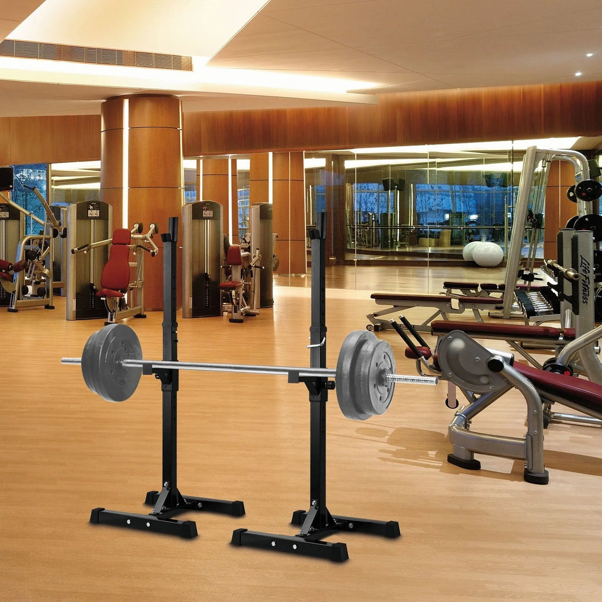 Ktaxon Pair of Standard Solid Barbell Bench Adjustable Steel Squat Rack Stands for Gym Workout Exercise