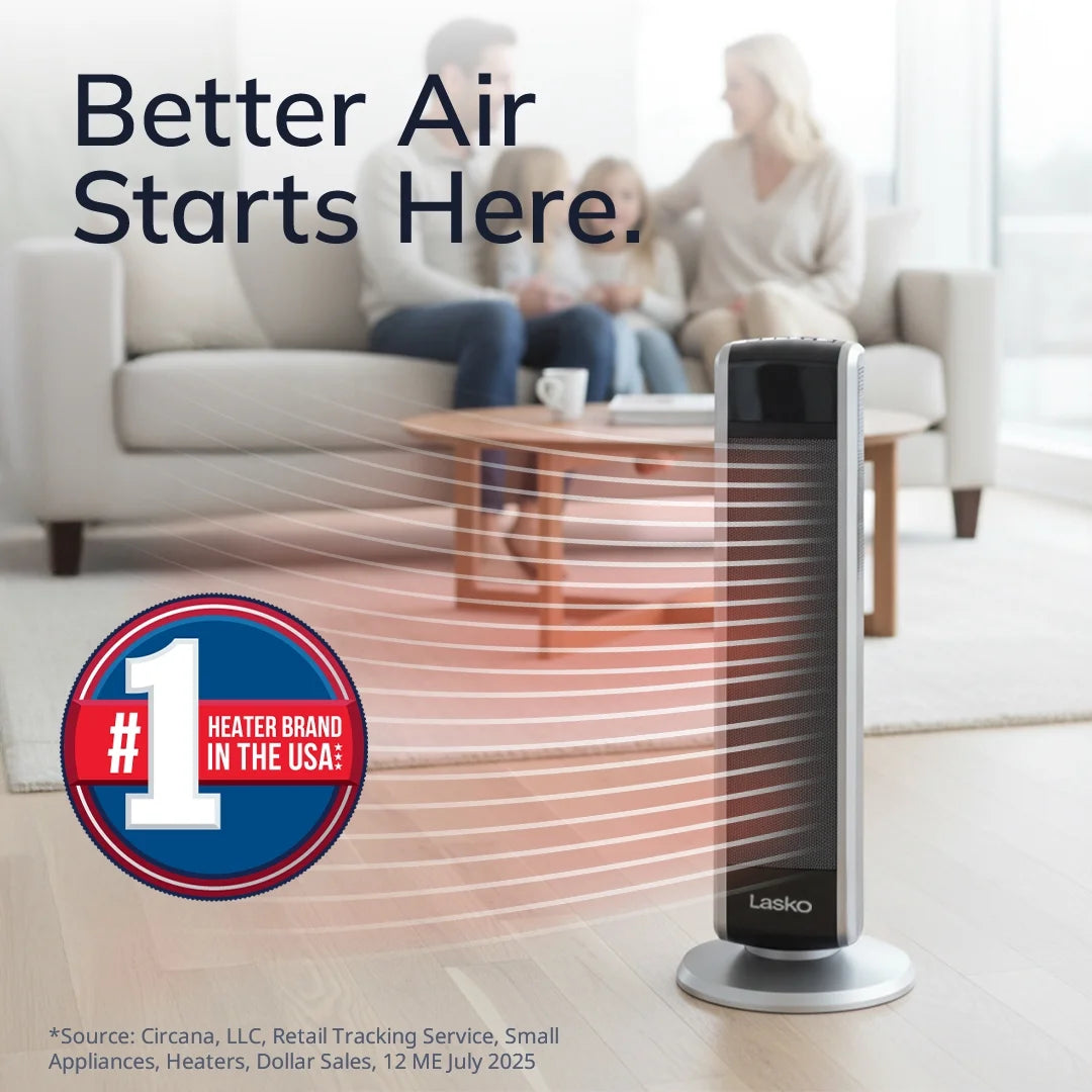 Lasko 29" 1500W Electric Digital Ceramic Tower Space Heater with Remote, Black, 5586