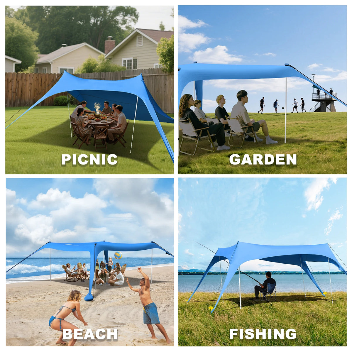 Easierhike 10'x10' Beach Tent Sun Shelter, UPF 50+ Windproof Beach Canopy for 8-10 People, Portable with Carry Bag, Easy Setup for Outdoor, Royal Blue