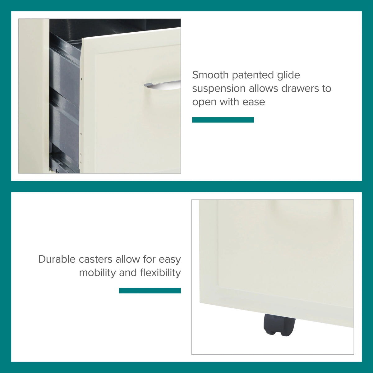 Space Solutions 18" Deep 2 Drawer Mobile Letter Width Vertical File Cabinet, White