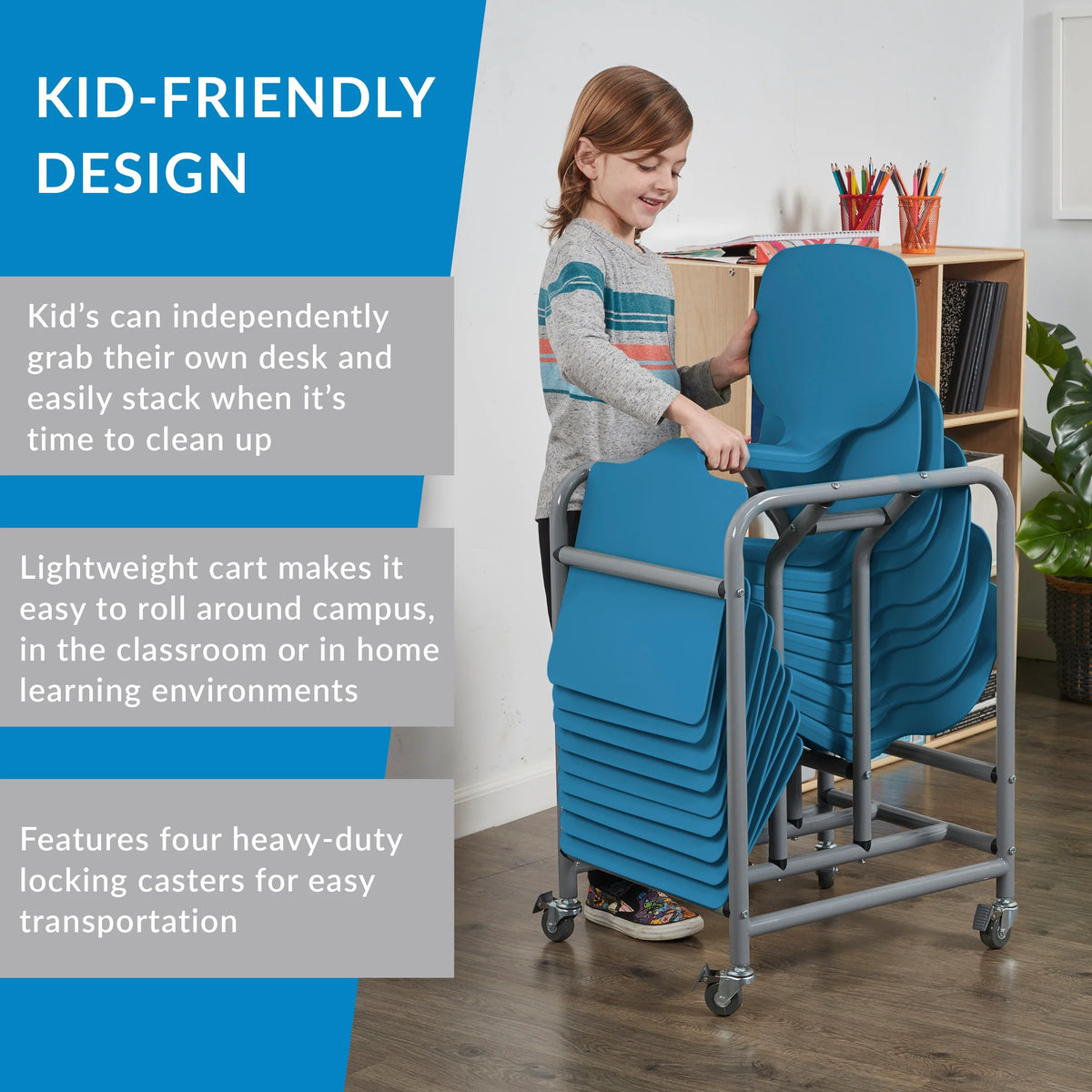 ECR4Kids The Surf Portable Lap Desk with Mobile Storage Cart, Blue, 10-Pack
