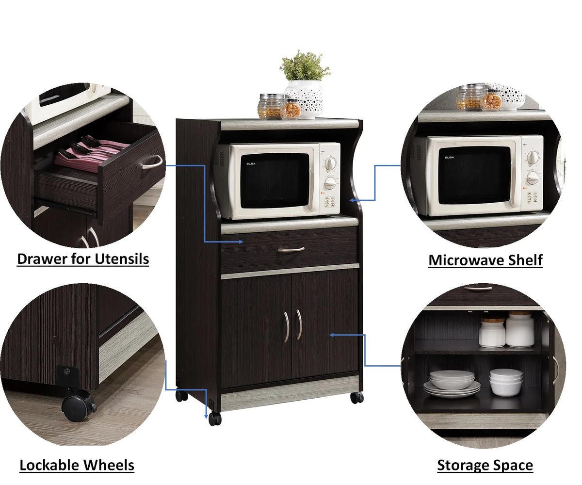 Hodedah Microwave Kitchen Cart, White