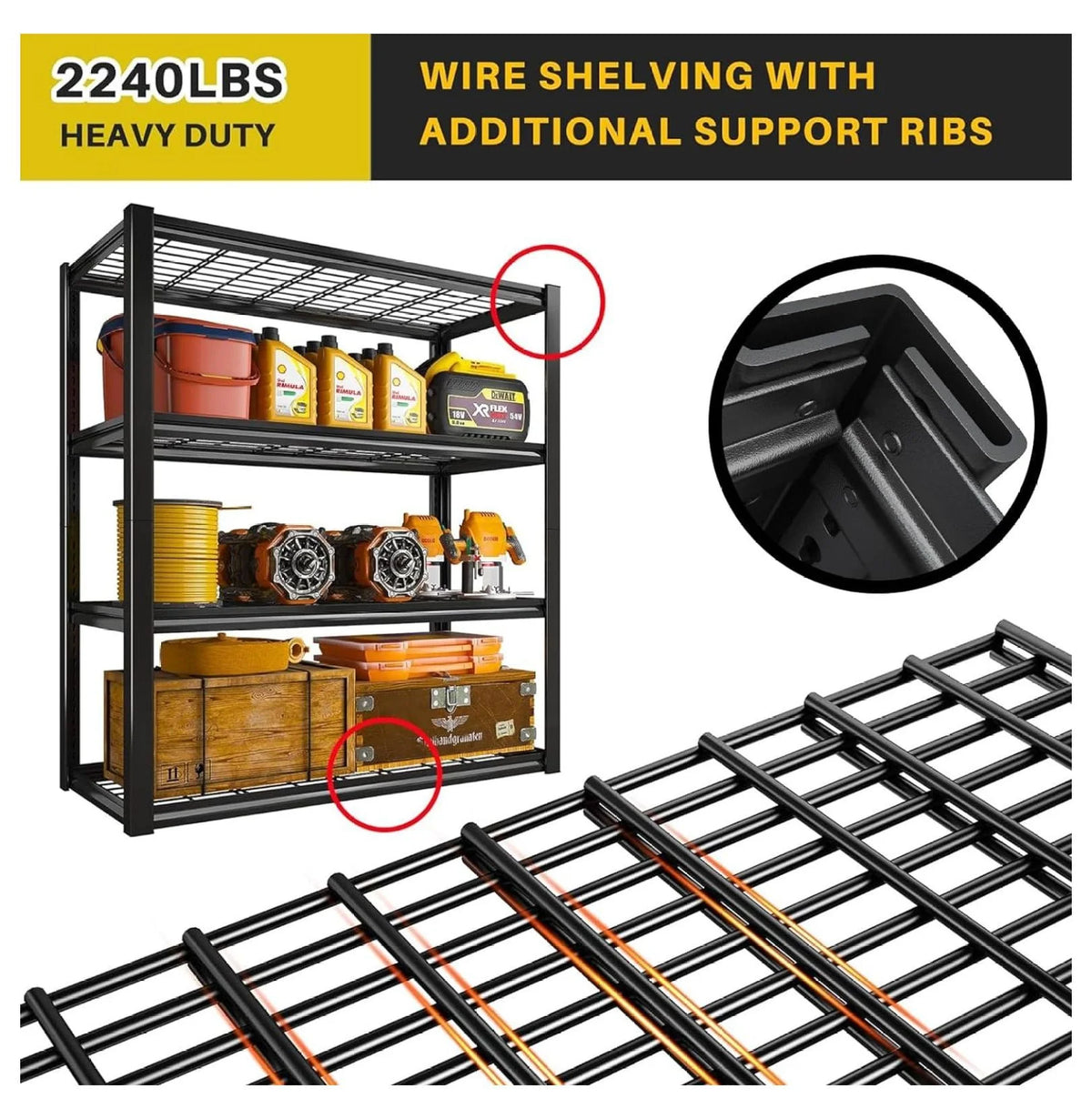 Ditangy 40" W Garage Shelving 2240 LBS Storage Shelves Heavy Duty Shelving 4-Tier Adjustable Metal Shelves for Garage Shelves Rack Industrial Utility Shelf for Basement Warehouse,40" W X19.5 D X59.5 H
