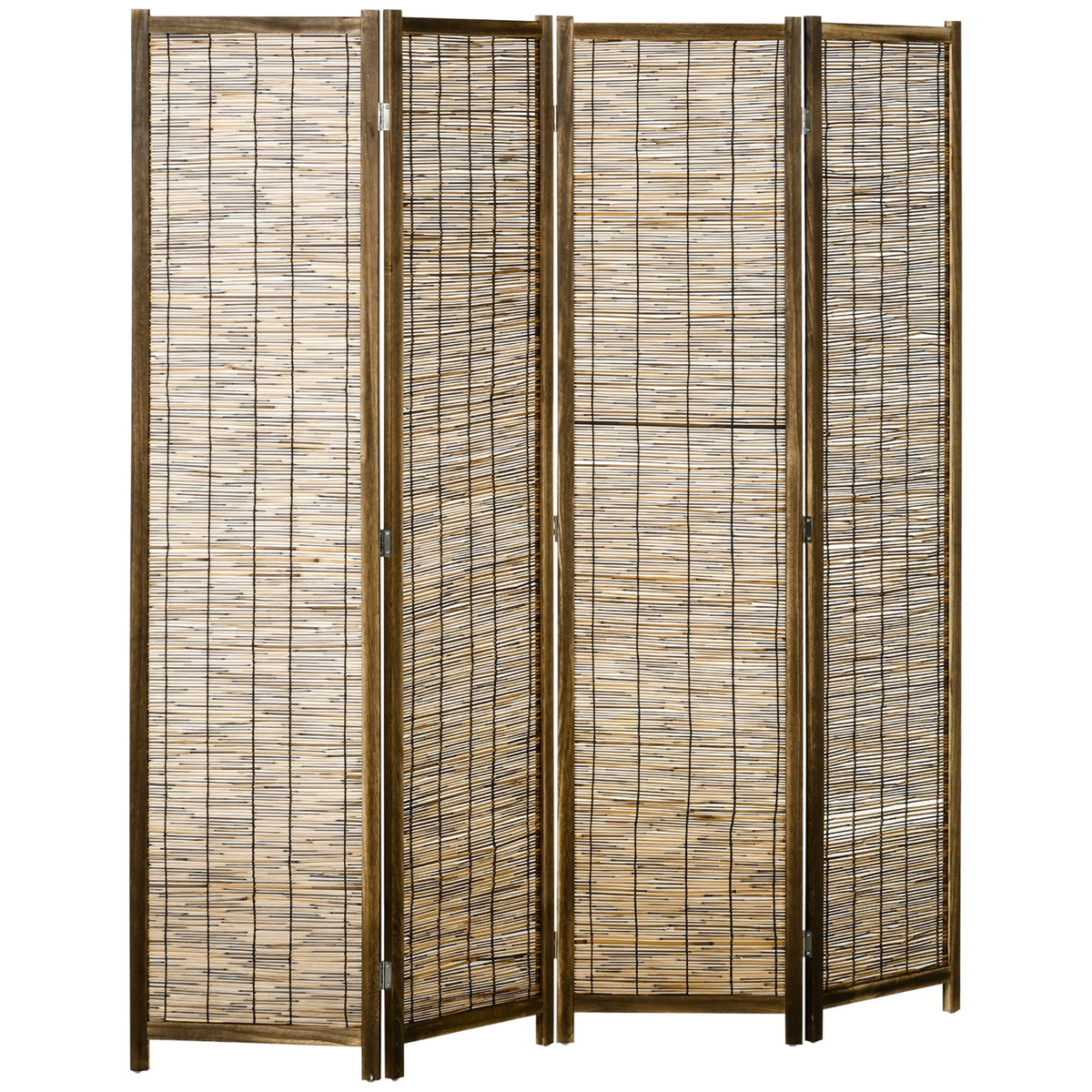 HOMCOM Woven 4 Panel Room Divider, 5.5' Tall Folding Privacy Screen, Brown