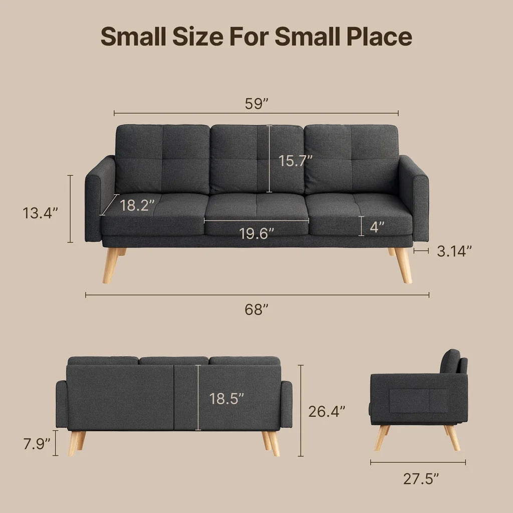 Aiho 82" L Modern Sofa, L-shaped Sofa with 3 Comfortable Pillows for Living Room, Apartment, Studio, Office - Dark Grey