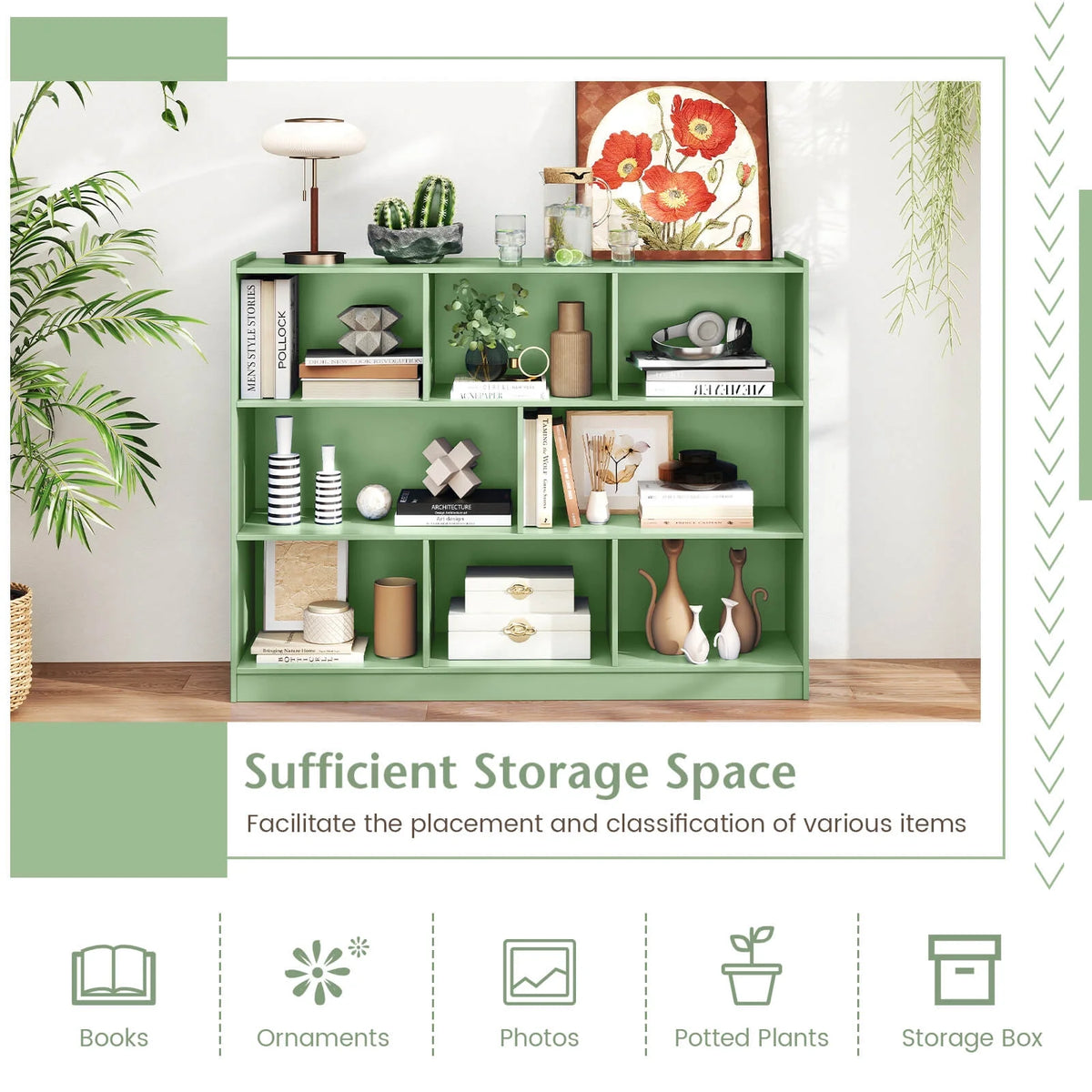 Costway 3-tier Open Bookcase 8-Cube Floor Standing Storage Shelves Display Cabinet White