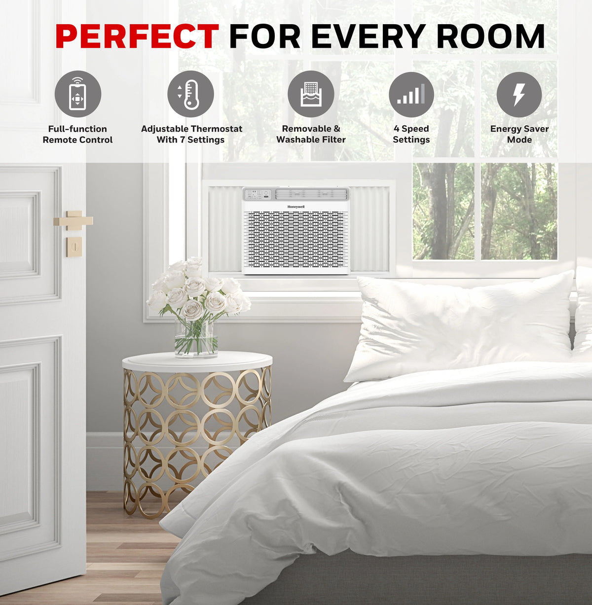 Honeywell 10,000 BTU Digital Window Air Conditioner, Remote, LED Display, 4 Modes, Eco, 450 sq ft Coverage