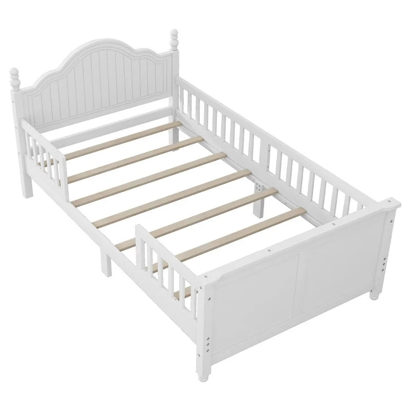 Duxelifin Wood Twin Bed Frame with Rails, Twin Size Low Platform Bed with Headboard and Footboard, Low Twin Bed Frame for Girls & Boys, White