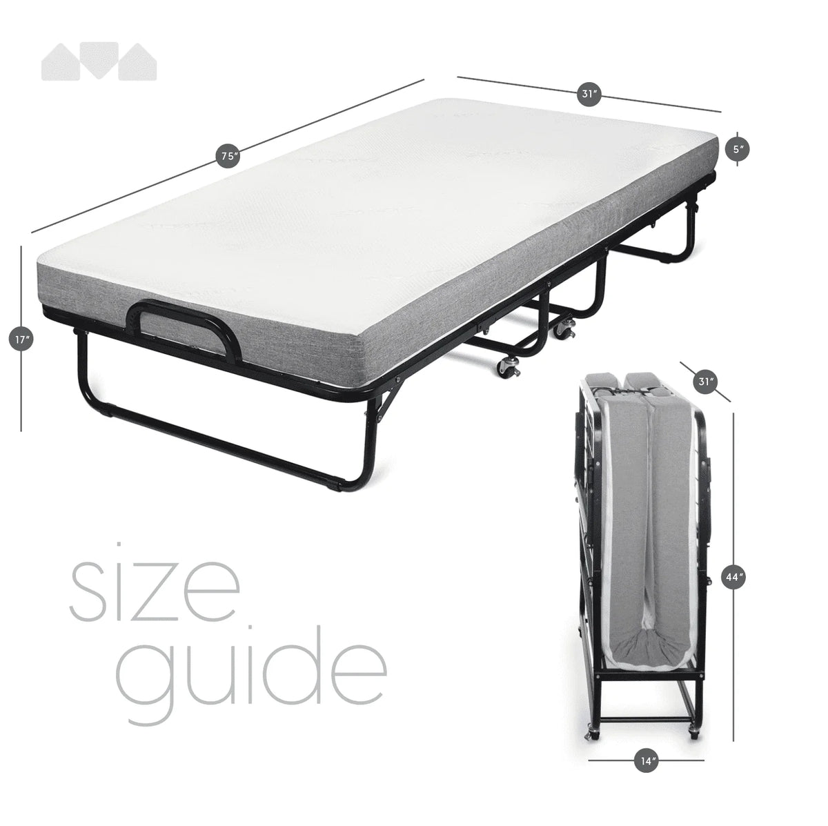 Milliard Diplomat Folding Bed with Luxurious Memory Foam Mattress and Super Strong Sturdy Frame, Cot Size, 75" x 31"