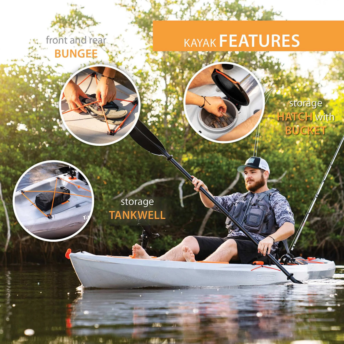 Lifetime Tamarack Pro 123 inch Sit-on-Top Kayak, Eclipse Fusion (91058)