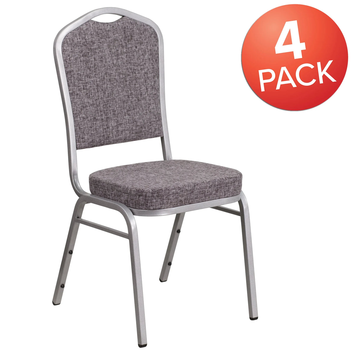 Emma + Oliver 4 Pack Crown Back Stacking Banquet Chair in Navy Vinyl - Silver Vein Frame
