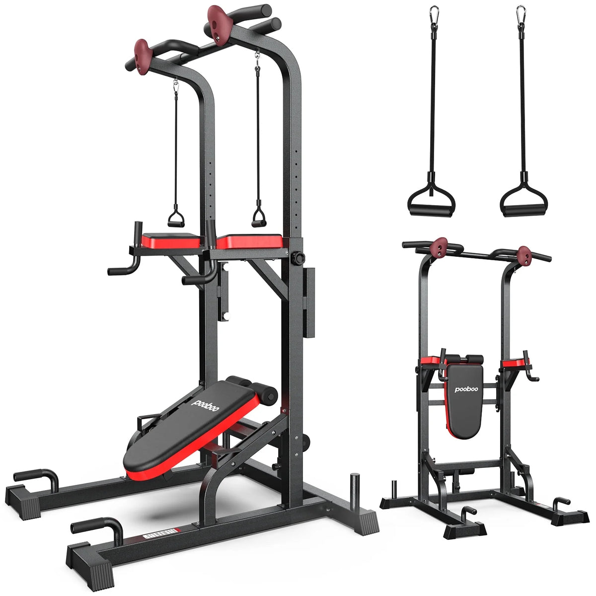 LNOW Multifunction Power Tower Pull up Bar Dip Station Power Rack with Adjustable Backrest for Home Gym Strength Training Workout Equipment Max Weight 480lbs