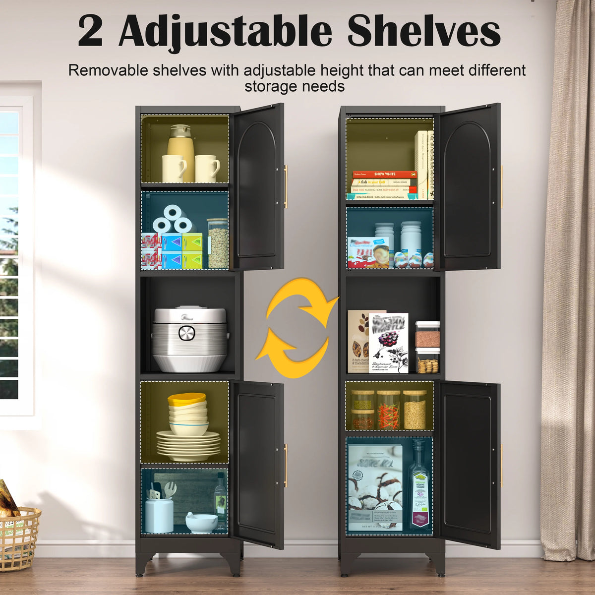 Polup 75" Tall Metal Homes Kitchen Storage Cabinets with Doors and Shelves, Modern Black