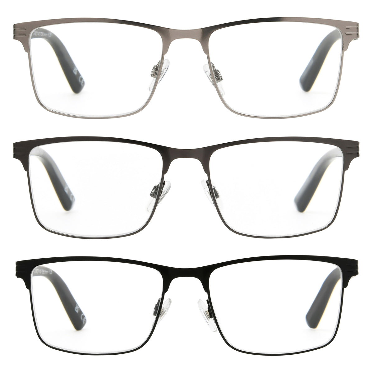 Design Optics by Foster Grant #668 Metal Square Reading Glasses, 3-pack