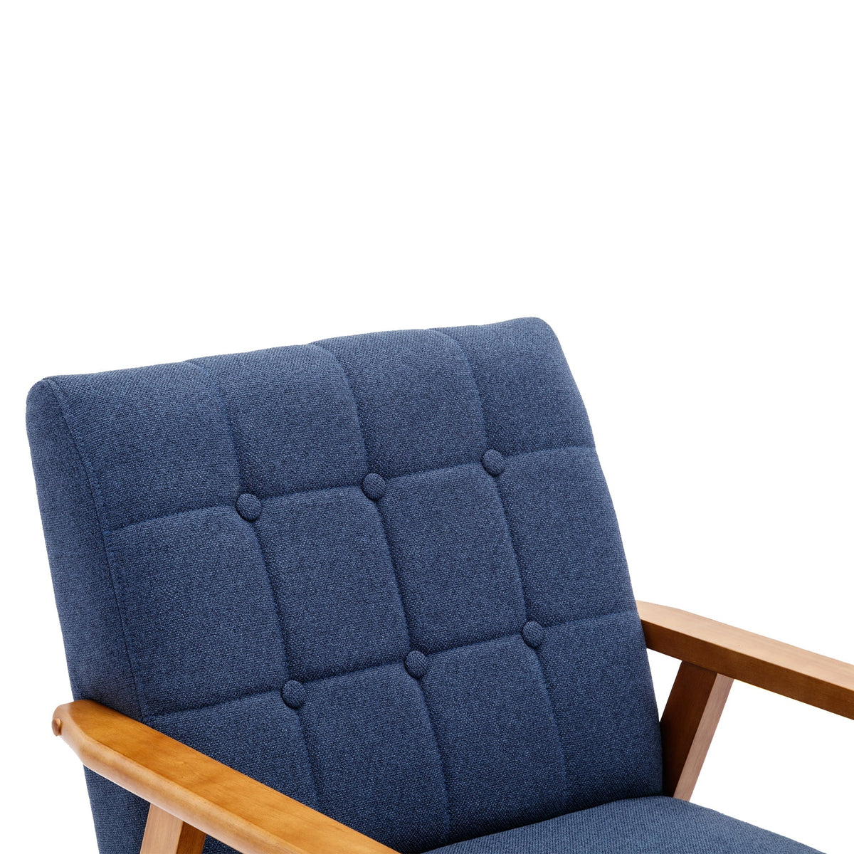 Ufurpie Mid Century Modern Armchair with Wood Frame,Linen Fabric Comfy Reading Chair,Accent Chair for Living Room Bedroom,Navy