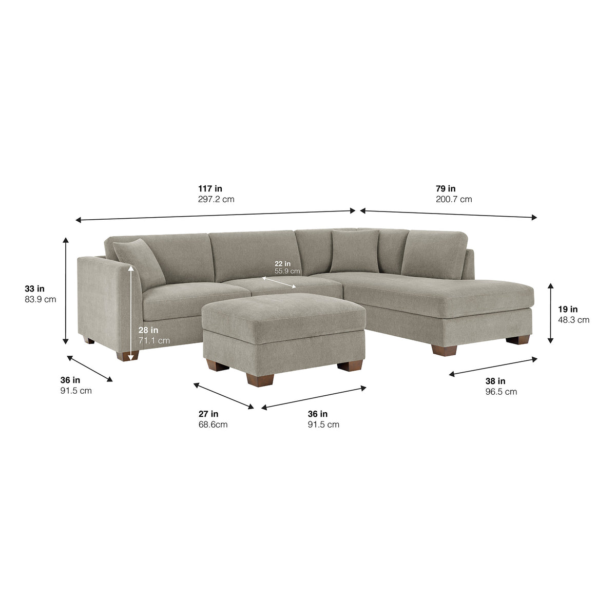 Thomasville Walsen Sectional with Storage Ottoman