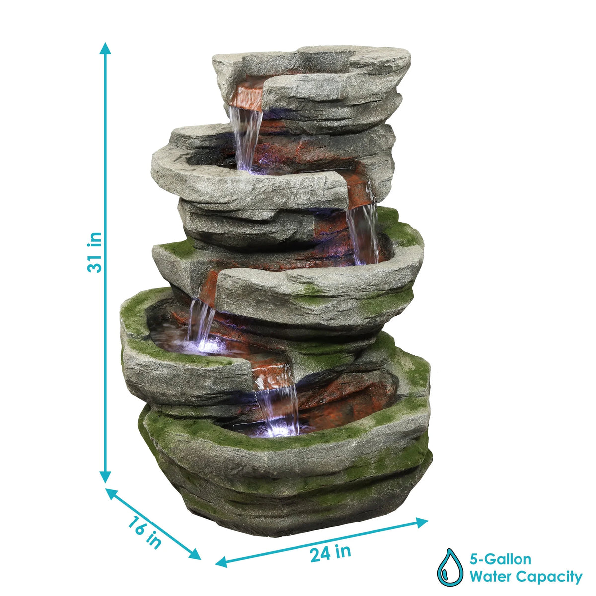 Sunnydaze Cobblestone Rock Polyresin Outdoor Water Fountain with Lights