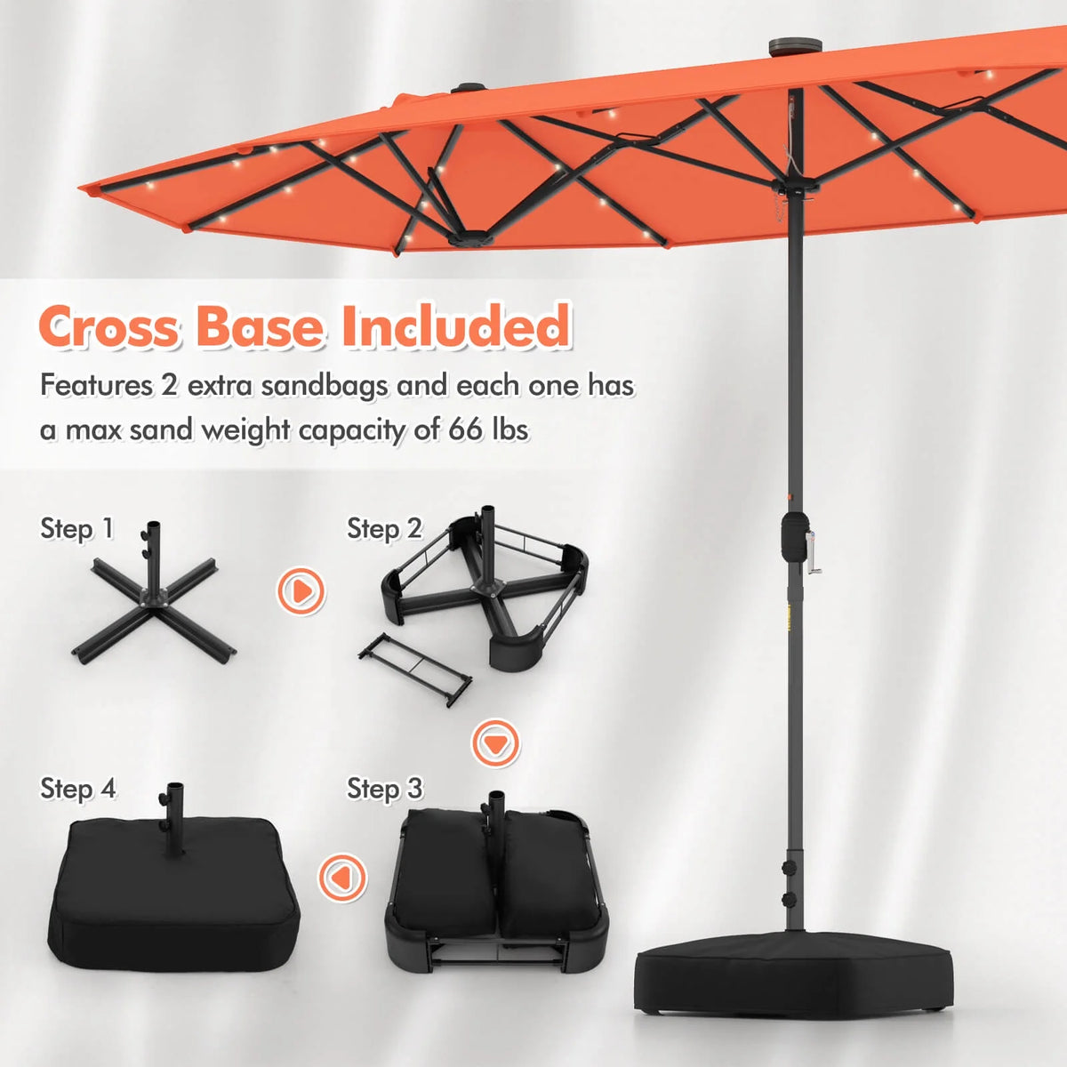 Costway 13ft Beige Rectangle Double-sided Patio Umbrella, Crank Lift