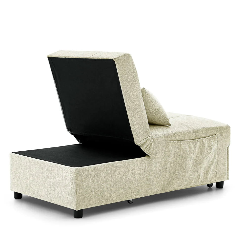 Ottoman Sofa Bed, 4 in 1 Multi-Function Folding Sleeper Couch Bed with Large Pockets and Pillow, Modern Convertible Chaise Lounge Chair with Adjustable Backrest for Living Room Small Apartment, Beige