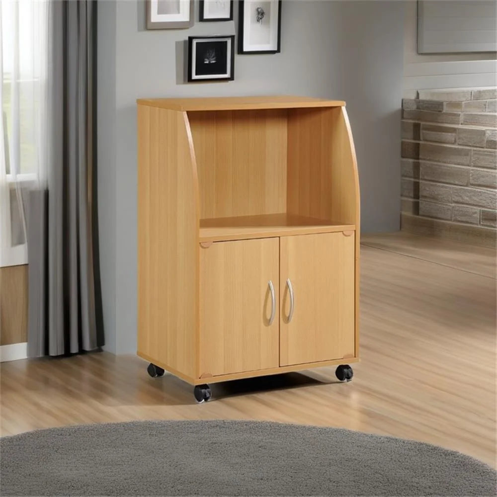 Pemberly Row Microwave Kitchen Cart in Beech