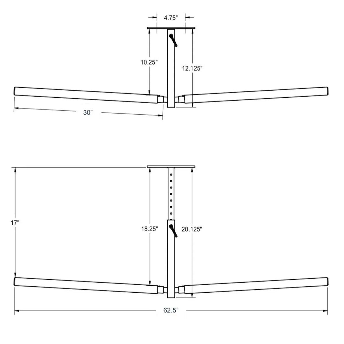 Double Sup and Surf Adjustable Steel Ceiling Rack, Hi-port 2, Max 150 lbs