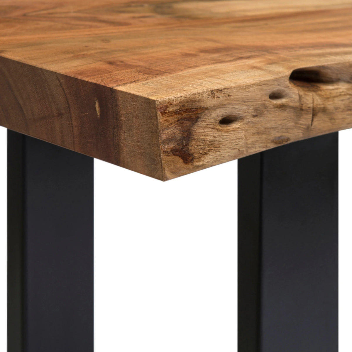 Alaterre Furniture Alpine 36-Inch Live Edge Solid Acacia Wood Bench with Black Metal Legs and Floor Protectors, Modern Farmhouse Entryway Hall Decor